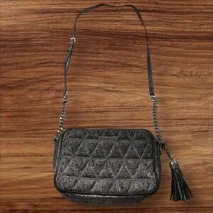 Michael‎ Kors Quilted Crossbody Bag Silver Metallic Chain Strap Purse